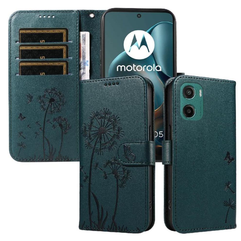 (Blue) Compatible With Motorola Moto G05 Flip Case With Card Slots And Wrist Strap Dandelion Print Leather Phone Case Stylish And Protective Blue 764563393893