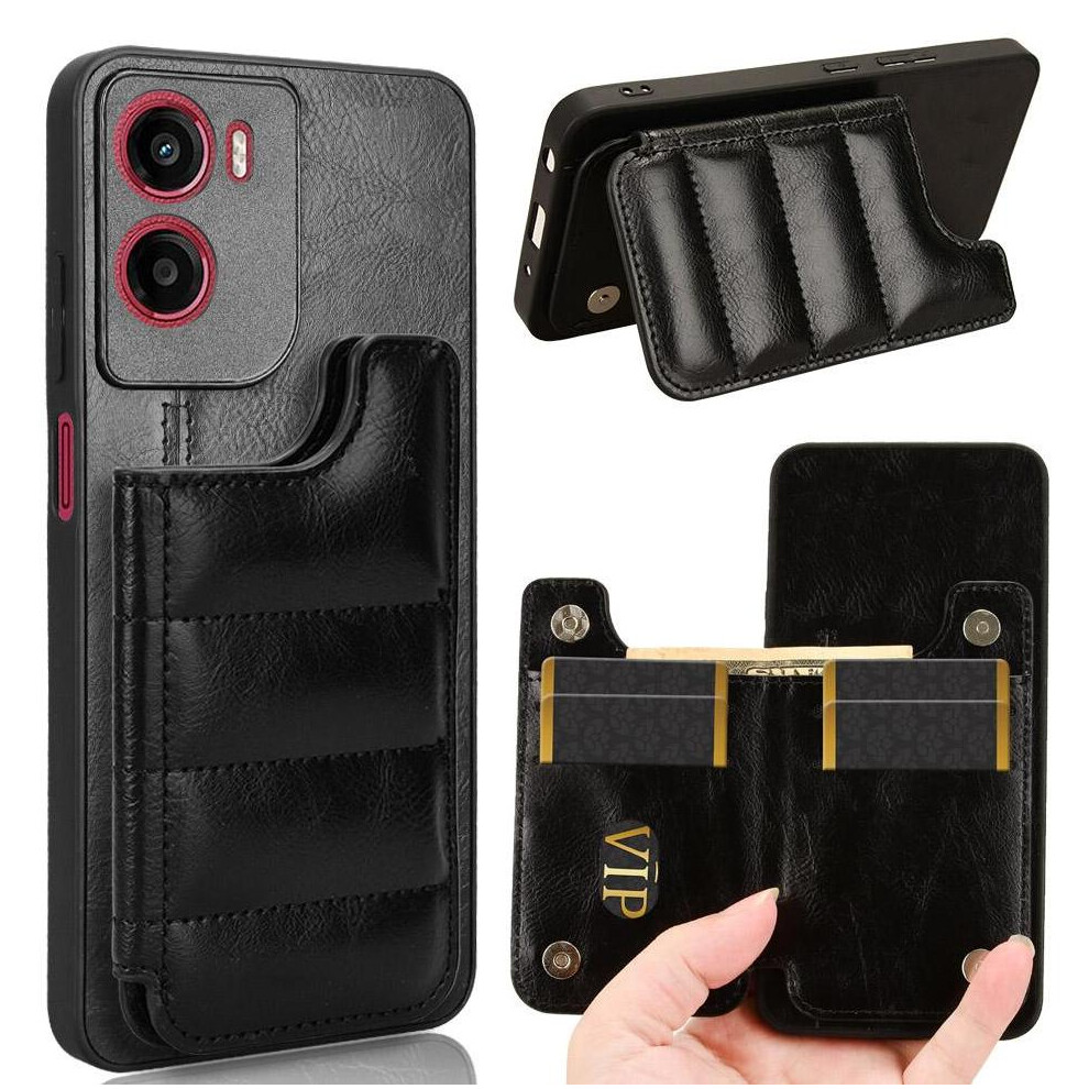 (Black) Wallet Case For Motorola Moto E15 Vegan Pu Leather Card Slot Wallet Case Card Bag Kickstand Black 764563394784