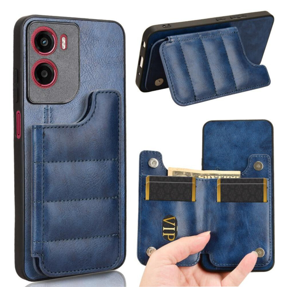 (Blue) Wallet Case For Motorola Moto E15 Vegan Pu Leather Card Slot Wallet Case Card Bag Kickstand Blue 764563394814