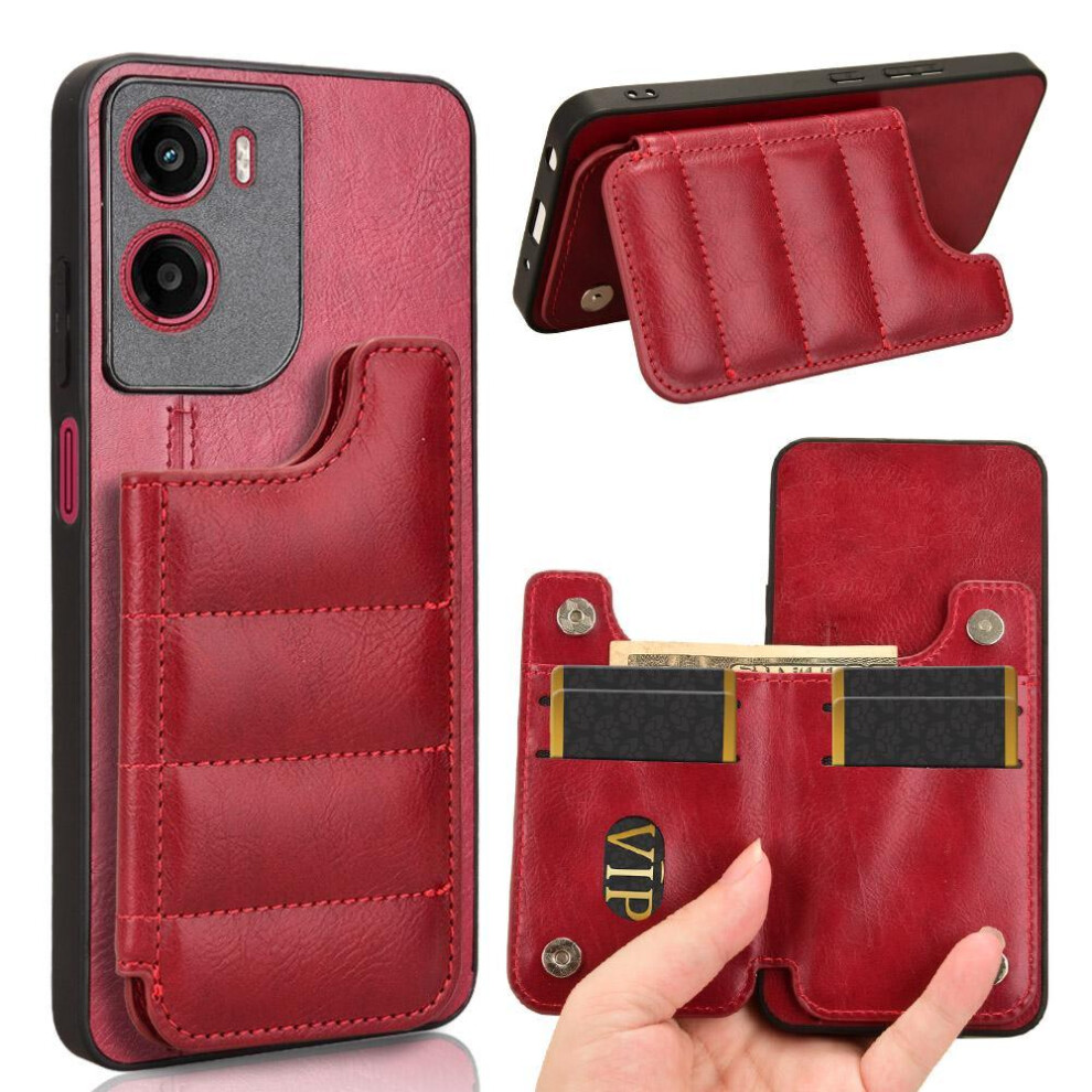 (Red) Wallet Case For Motorola Moto E15 Vegan Pu Leather Card Slot Wallet Case Card Bag Kickstand Red 764563394791