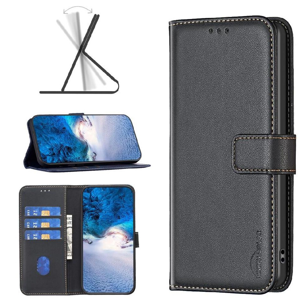 (Black) Flip Case For Motorola Moto E15 Multi Card Slot Multi-Color Wallet Business Leather Case Black 764563395132