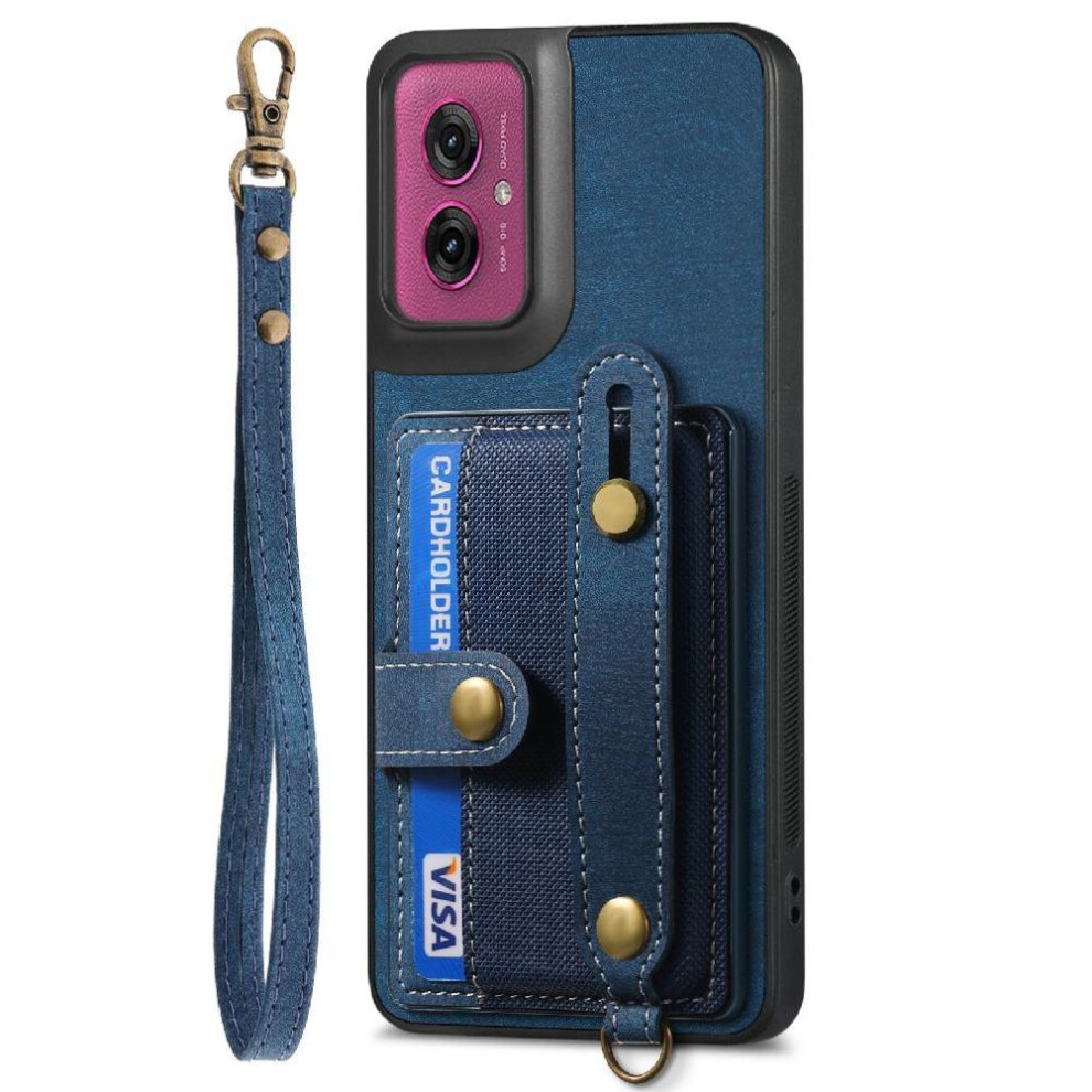 (Blue) Case For Motorola Moto G55 Wristband Strap Wallet Shockproof Blue 764563397259