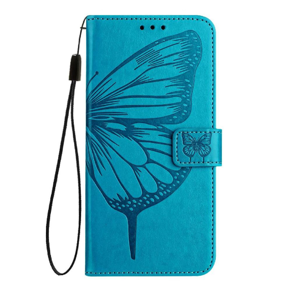 (Blue) Case For Motorola Moto G05 Flip Cover Magnetic Premium Leather Embossing Butterfly Blue 764563397525