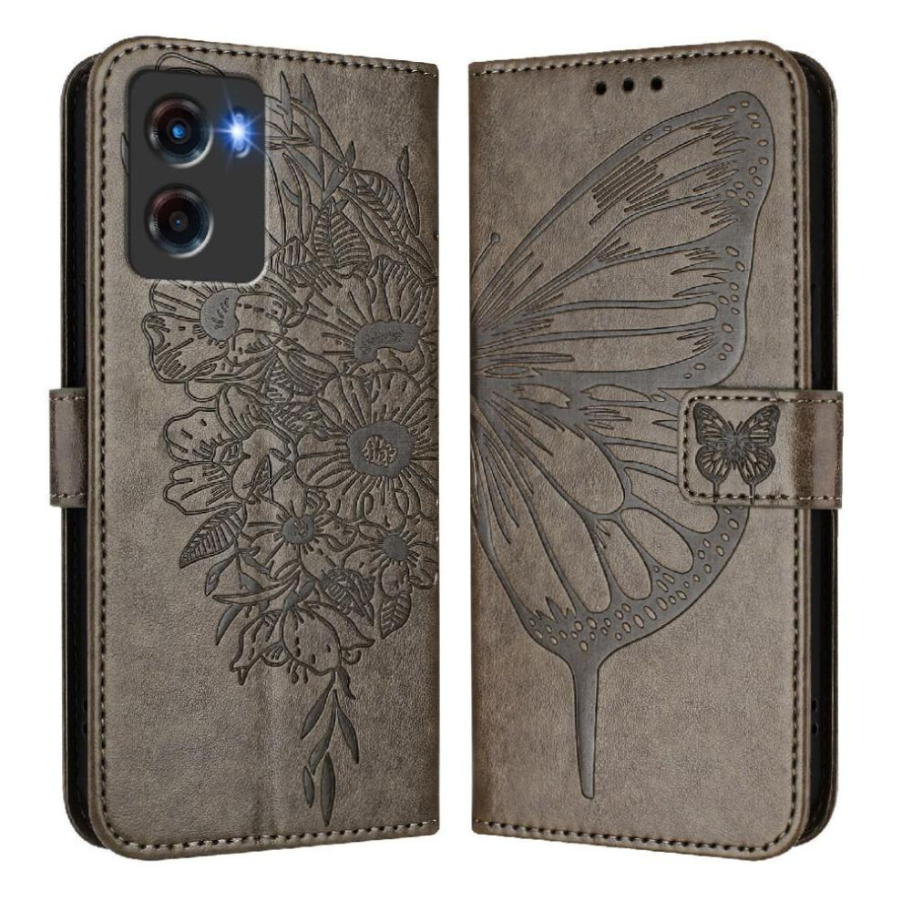 ( ) Case For Motorola Moto G05 Flip Cover Magnetic Premium Leather Embossing Butterfly Gray 764563397518