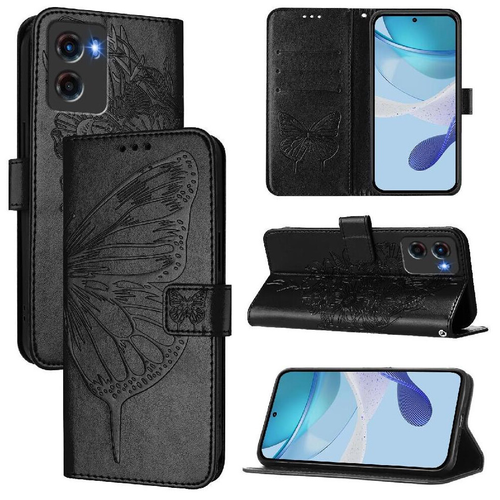 (Black) Case For Motorola Moto G05 Flip Cover Magnetic Premium Leather Embossing Butterfly Black 764563397495