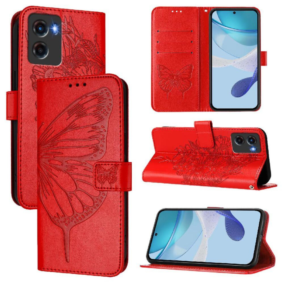 (Red) Case For Motorola Moto G05 Flip Cover Magnetic Premium Leather Embossing Butterfly Red 764563397501
