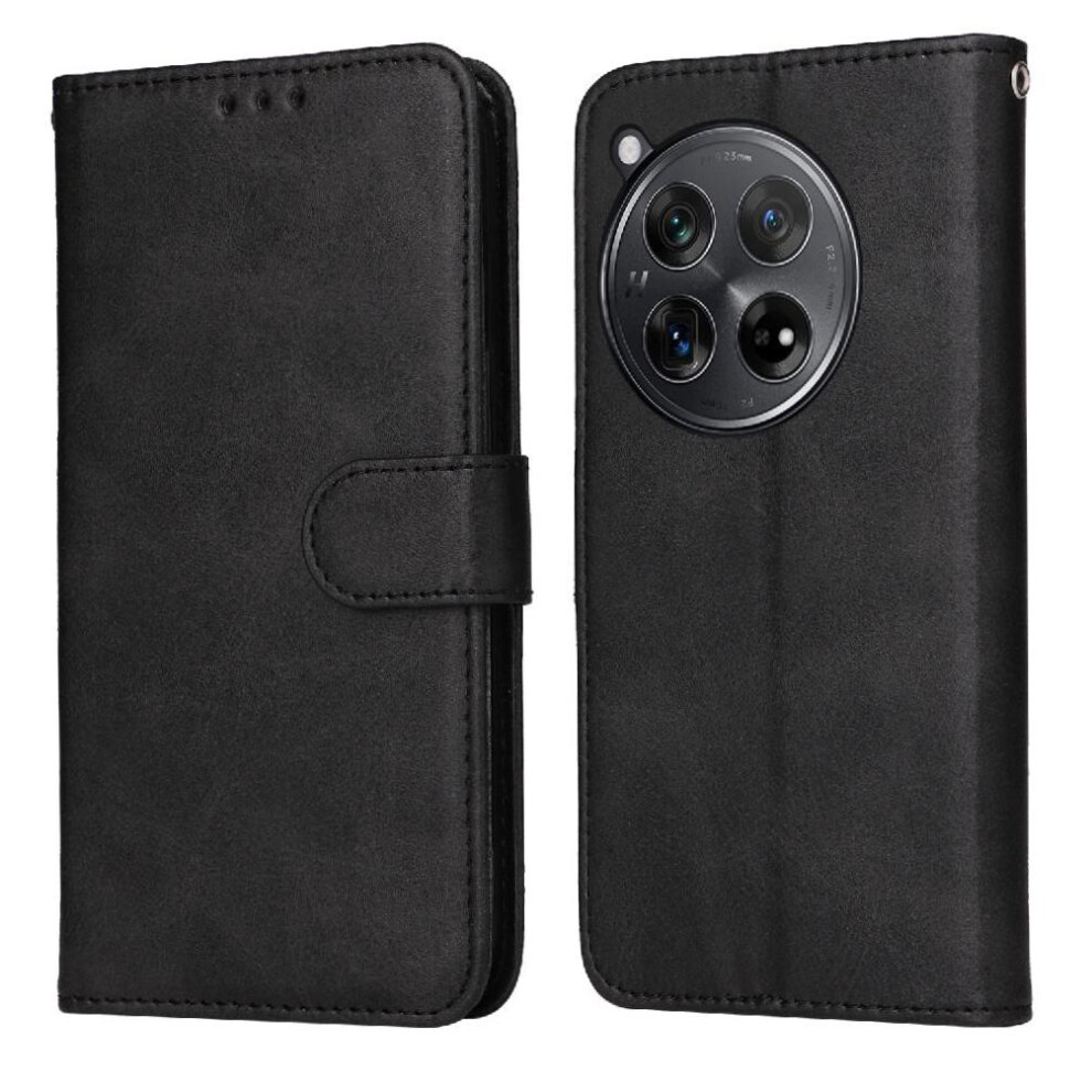 (Black) Flip Case For Oneplus 12R Precise Cutouts Magnetic Closure Card Slots Flip Cover Black 764563397716