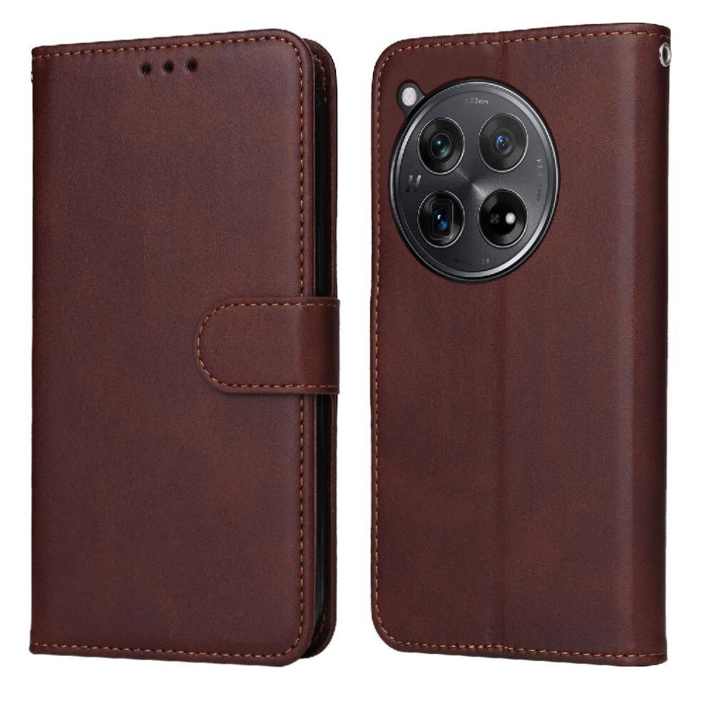 (Brown) Flip Case For Oneplus 12R Precise Cutouts Magnetic Closure Card Slots Flip Cover Brown 764563397709