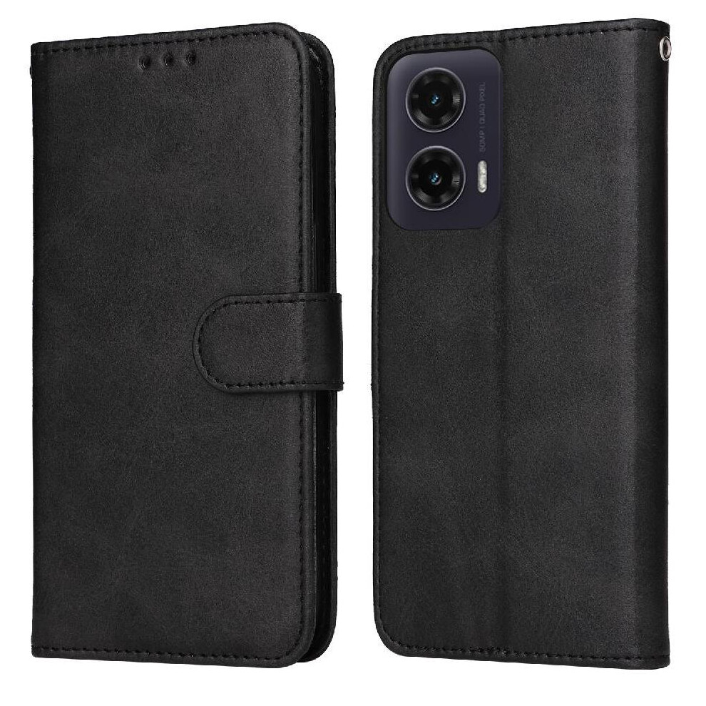(Black) Flip Case For Motorola Moto G35 5G Precise Cutouts Card Slots Flip Cover Magnetic Closure Black 764563398430