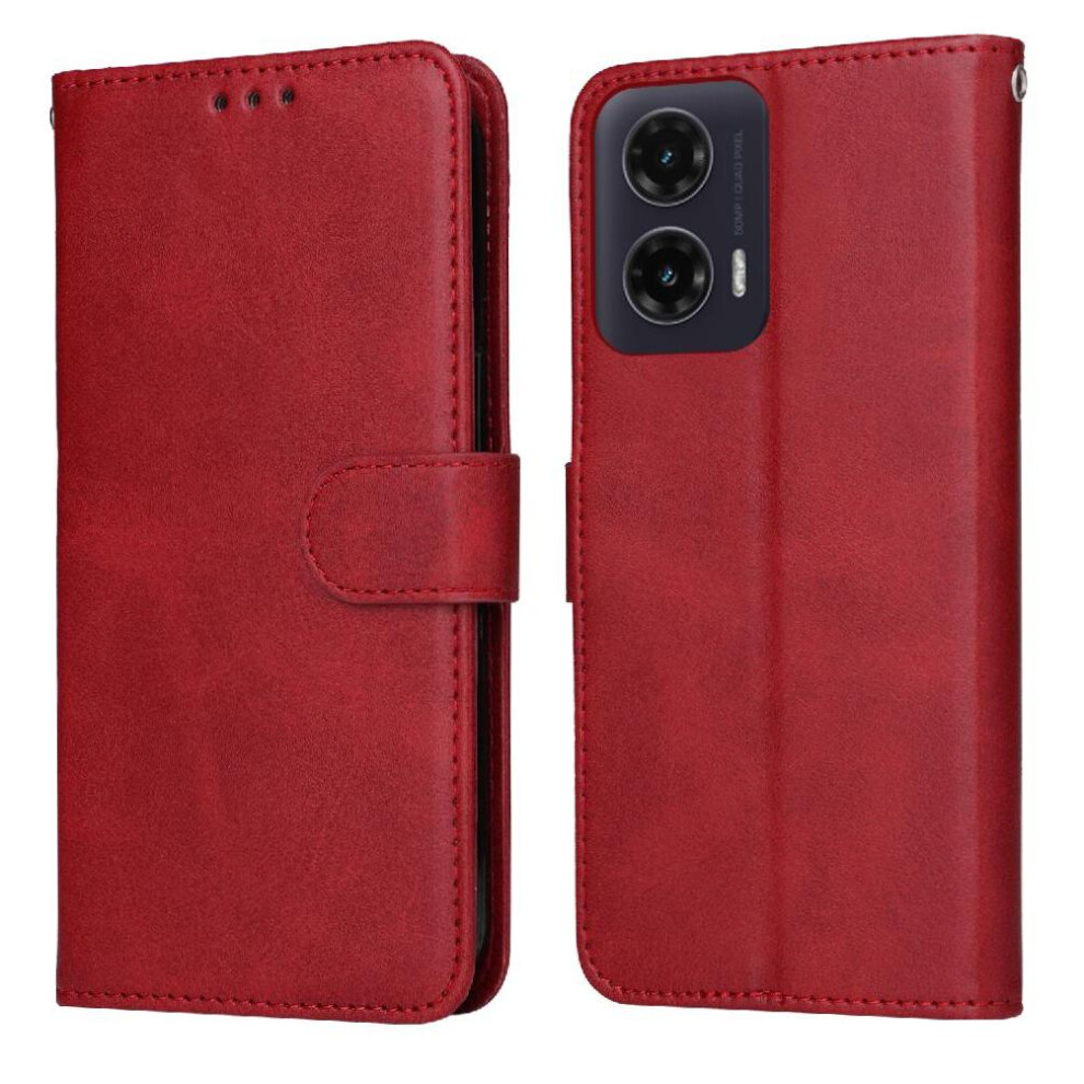 (Red) Flip Case For Motorola Moto G35 5G Precise Cutouts Card Slots Flip Cover Magnetic Closure Red 764563398447