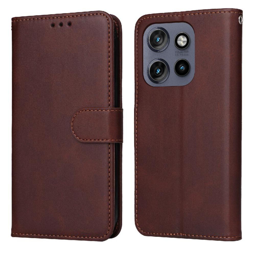 (Brown) Flip Case For Motorola Moto Thinkphone 25 Magnetic Closure Flip Cover Card Slots Precise Cutouts Brown 764563398478