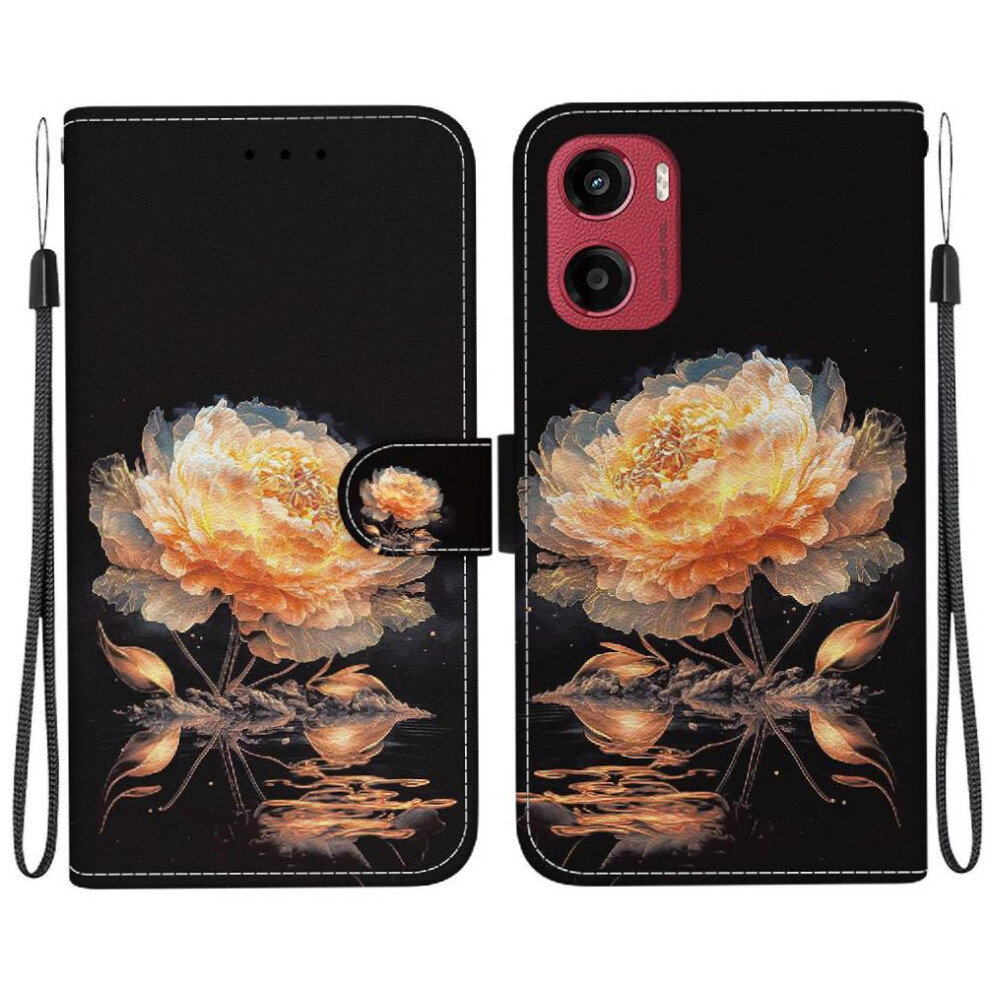 (C2) Flip Case For Motorola Moto E15 Pu Leather Magnetic Closure Wallet Card Slots Butterfly Flower Painted 764563399215