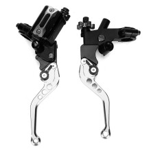 (As show, One size) Universal 7/8in Hydraulic Adjustable Brake Upper Pump Clutch Levers Handle Assembly (Silver)