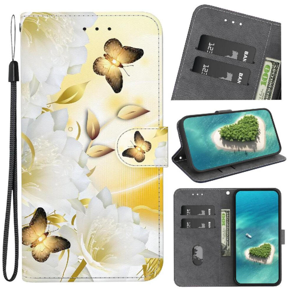 (C7 ) Flip Case For Motorola Moto G05 Wallet Card Slots Butterfly Flower Painted Magnetic Closure Pu Leather 764563399376