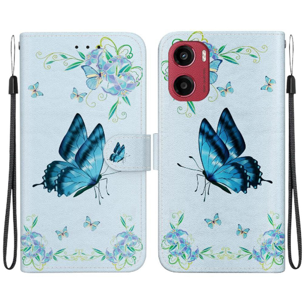(C11 ) Flip Case For Motorola Moto G05 Wallet Card Slots Butterfly Flower Painted Magnetic Closure Pu Leather 764563399413