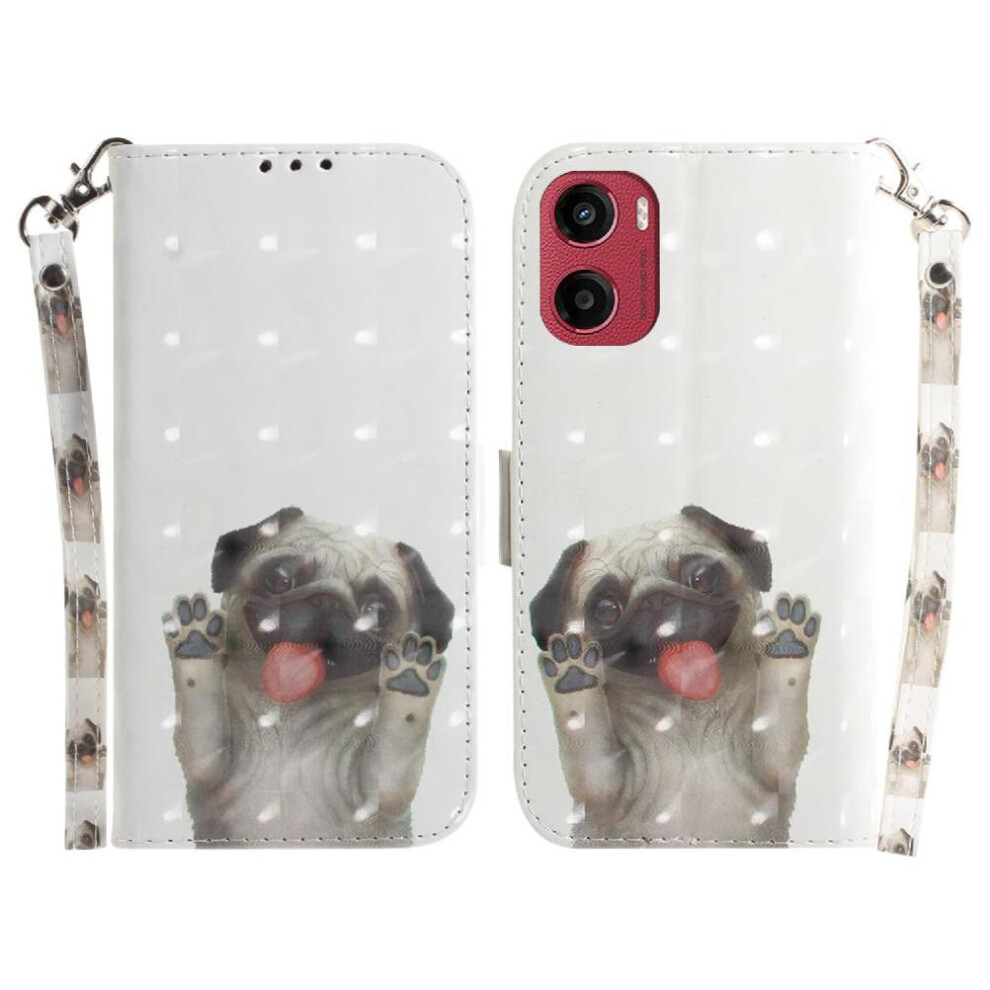 (White) 3D Painted Protective Case For Motorola Moto G05 Card Slots Pu Leather Magnetic Closure Lanyard Wallet White 764563399970