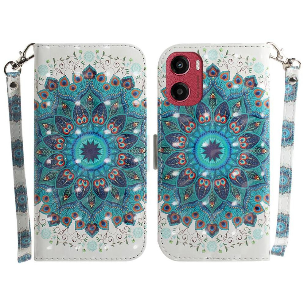 (C3 ) 3D Painted Protective Case For Motorola Moto E15 Card Slots Wallet Magnetic Closure Lanyard Pu Leather 764563399765