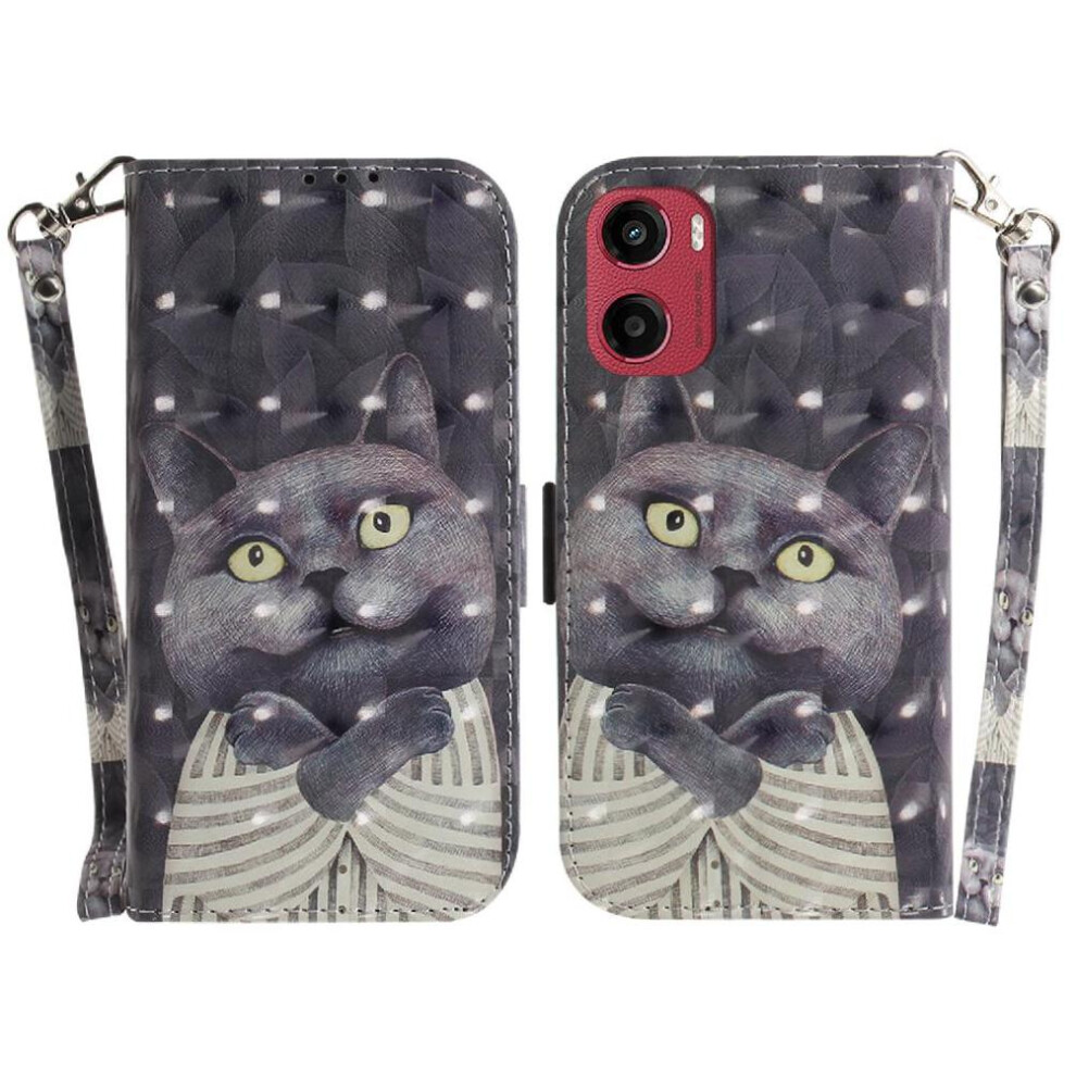 (C2) 3D Painted Protective Case For Motorola Moto E15 Card Slots Wallet Magnetic Closure Lanyard Pu Leather 764563399758