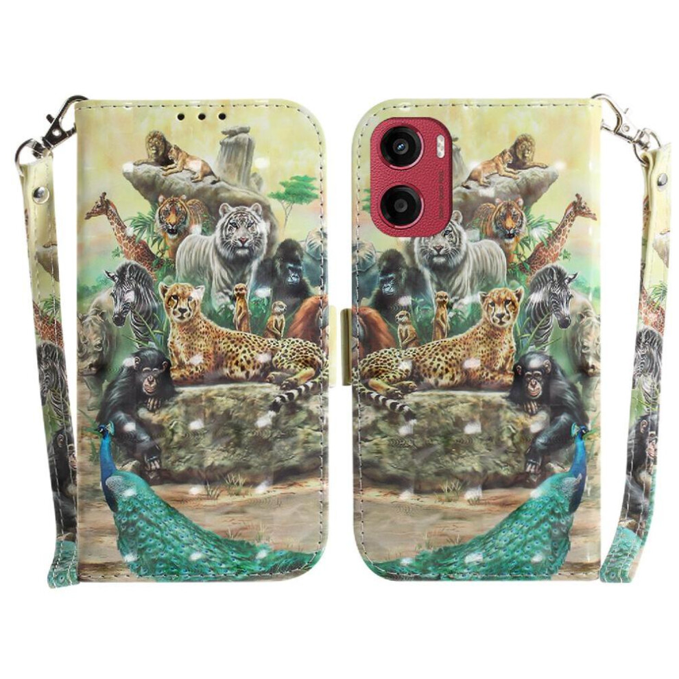 (Ohter) 3D Painted Protective Case For Motorola Moto E15 Card Slots Wallet Magnetic Closure Lanyard Pu Leather 764563399772
