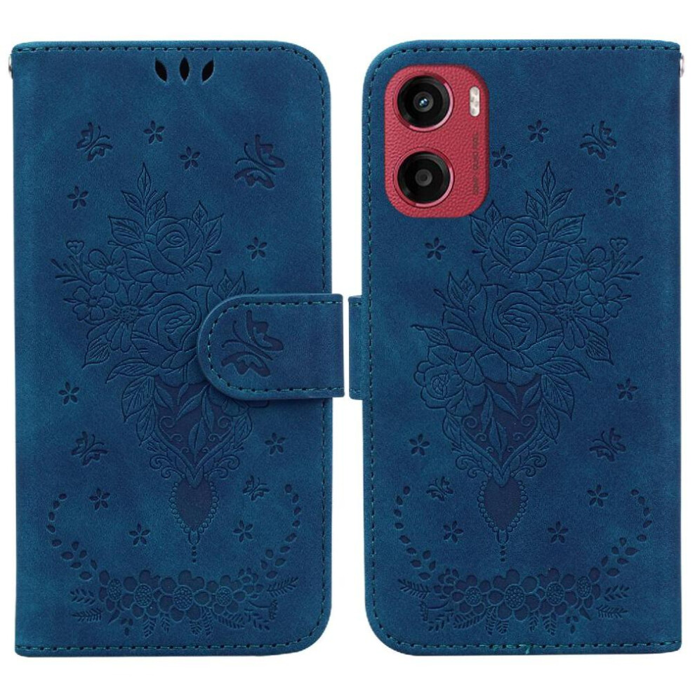 (Blue) Flip Case For Motorola Moto E15 Emboss Rose Flowers Card Slots Pu Leather Cover Wallet Case Kickstand Blue 764563399987