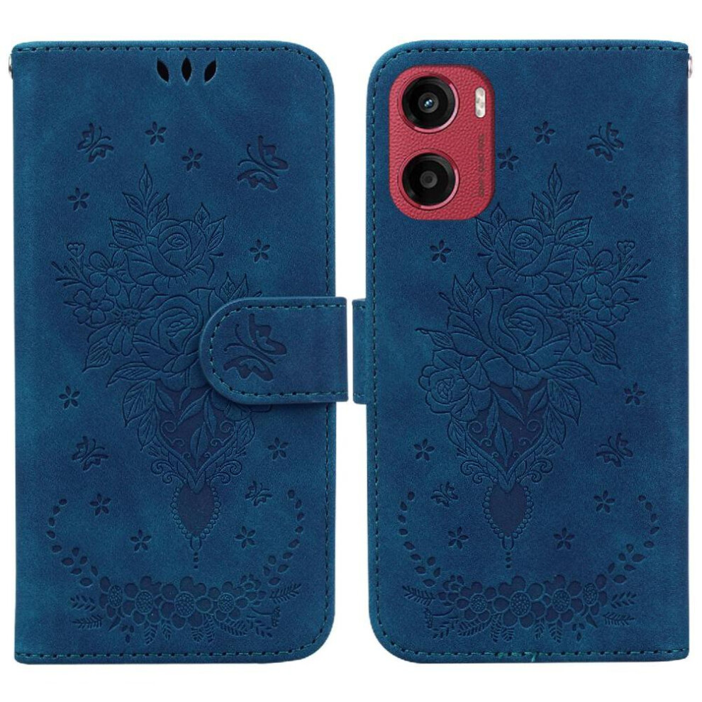 (Blue) Flip Case For Motorola Moto G05 Kickstand Pu Leather Cover Wallet Case Emboss Rose Flowers Card Slots Blue 764563400034