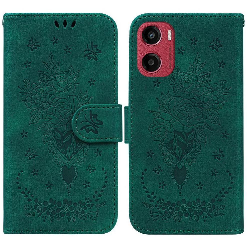 (Green) Flip Case For Motorola Moto G05 Kickstand Pu Leather Cover Wallet Case Emboss Rose Flowers Card Slots Green 764563400041