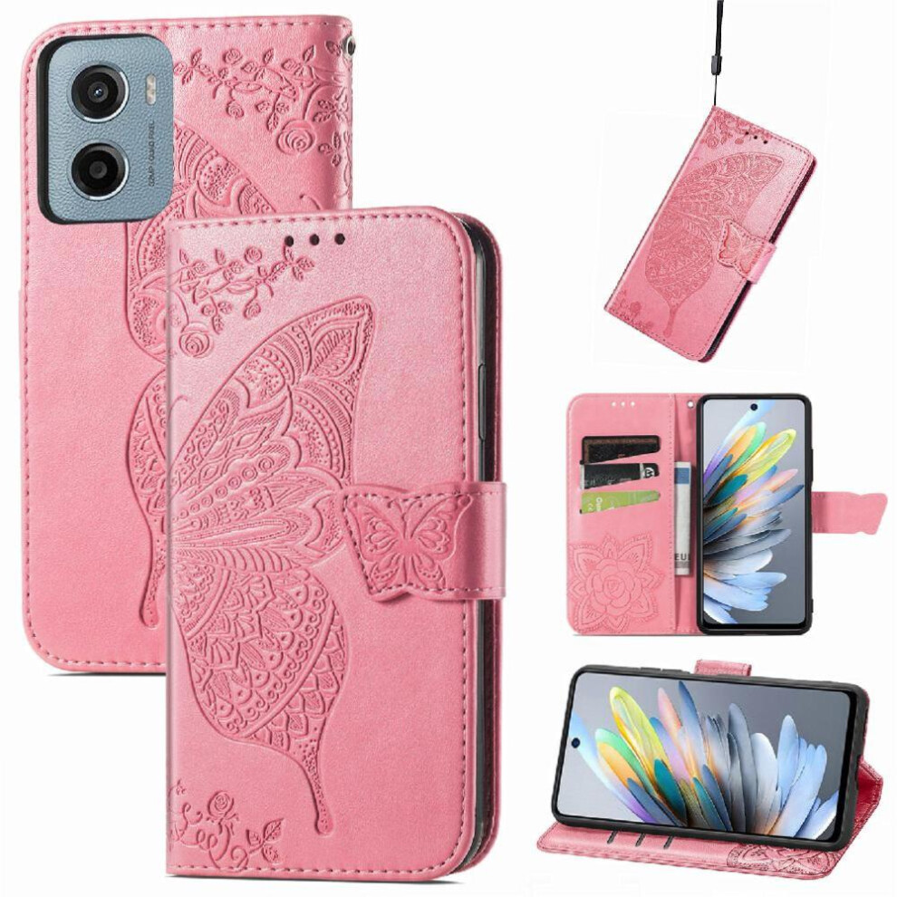 (Pink) Flip Case For Motorola Moto G05 Wallet Multi-Color Butterfly Wing Business Pink 764563400256