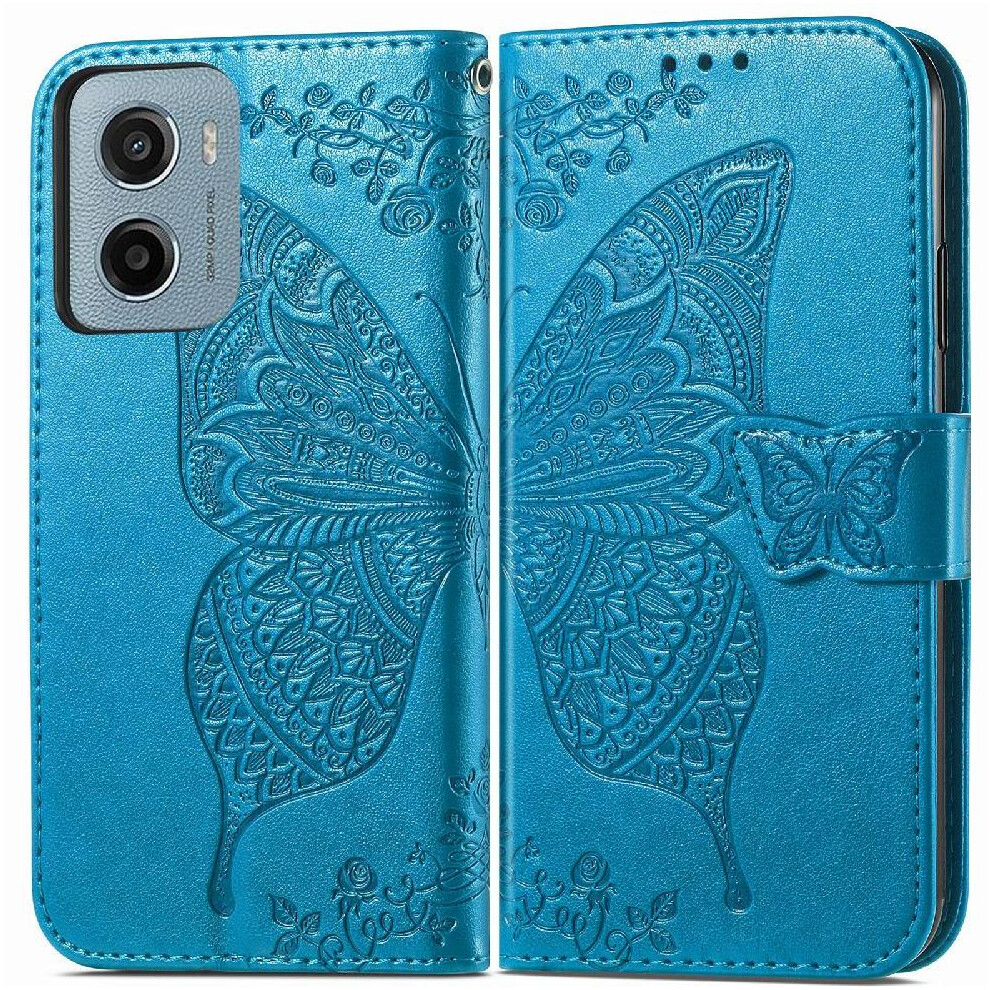 (Blue) Flip Case For Motorola Moto G05 Wallet Multi-Color Butterfly Wing Business Blue 764563400232