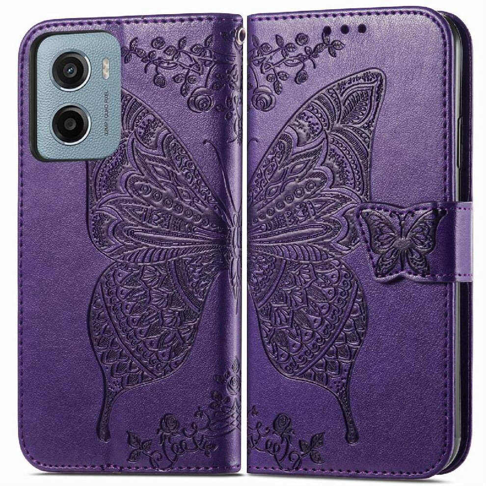 ( Violet) Flip Case For Motorola Moto G05 Wallet Multi-Color Butterfly Wing Business Dark 764563400218