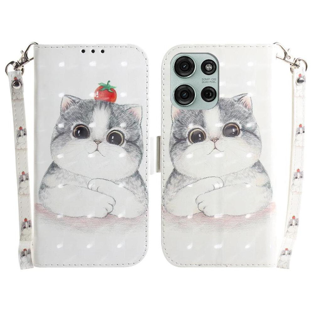 (C10) 3D Painted Protective Case For Motorola Moto G75 5G Magnetic Closure Pu Leather Lanyard Card Slots 764563400430