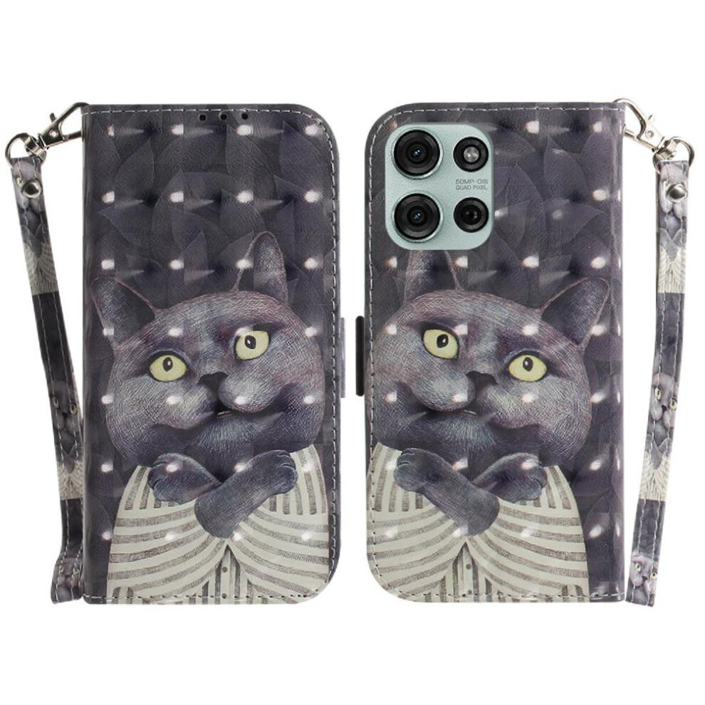 (C2) 3D Painted Protective Case For Motorola Moto G75 5G Magnetic Closure Pu Leather Lanyard Card Slots 764563400355