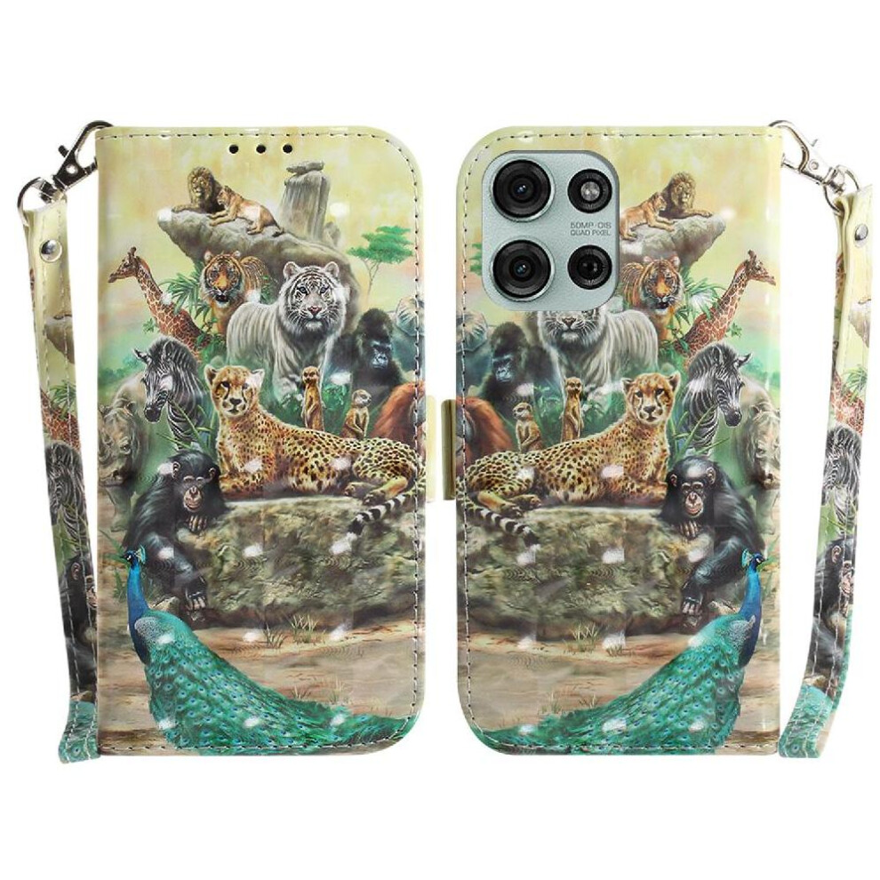 (Ohter) 3D Painted Protective Case For Motorola Moto G75 5G Magnetic Closure Pu Leather Lanyard Card Slots 764563400379