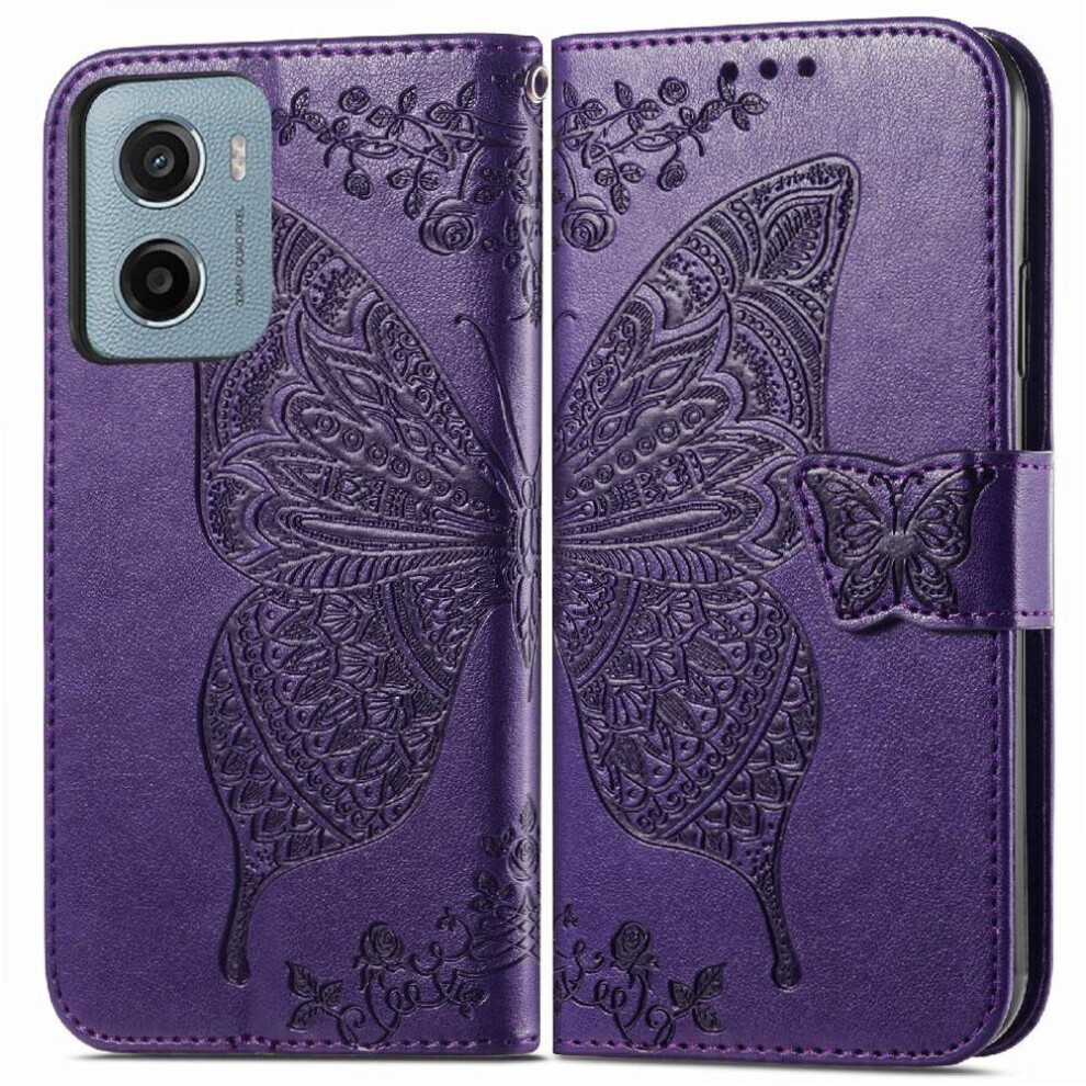 ( Violet) Flip Case For Motorola Moto E15 Multi-Color Wallet Wing Business Butterfly Dark 764563400287