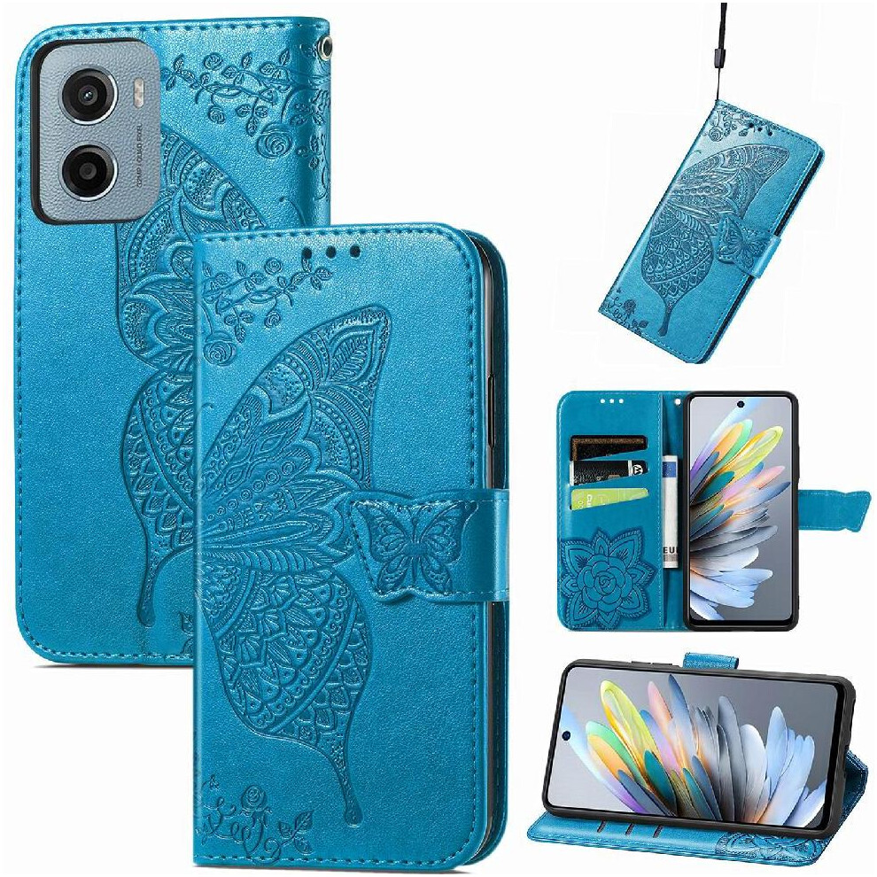 (Blue) Flip Case For Motorola Moto E15 Multi-Color Wallet Wing Business Butterfly Blue 764563400300