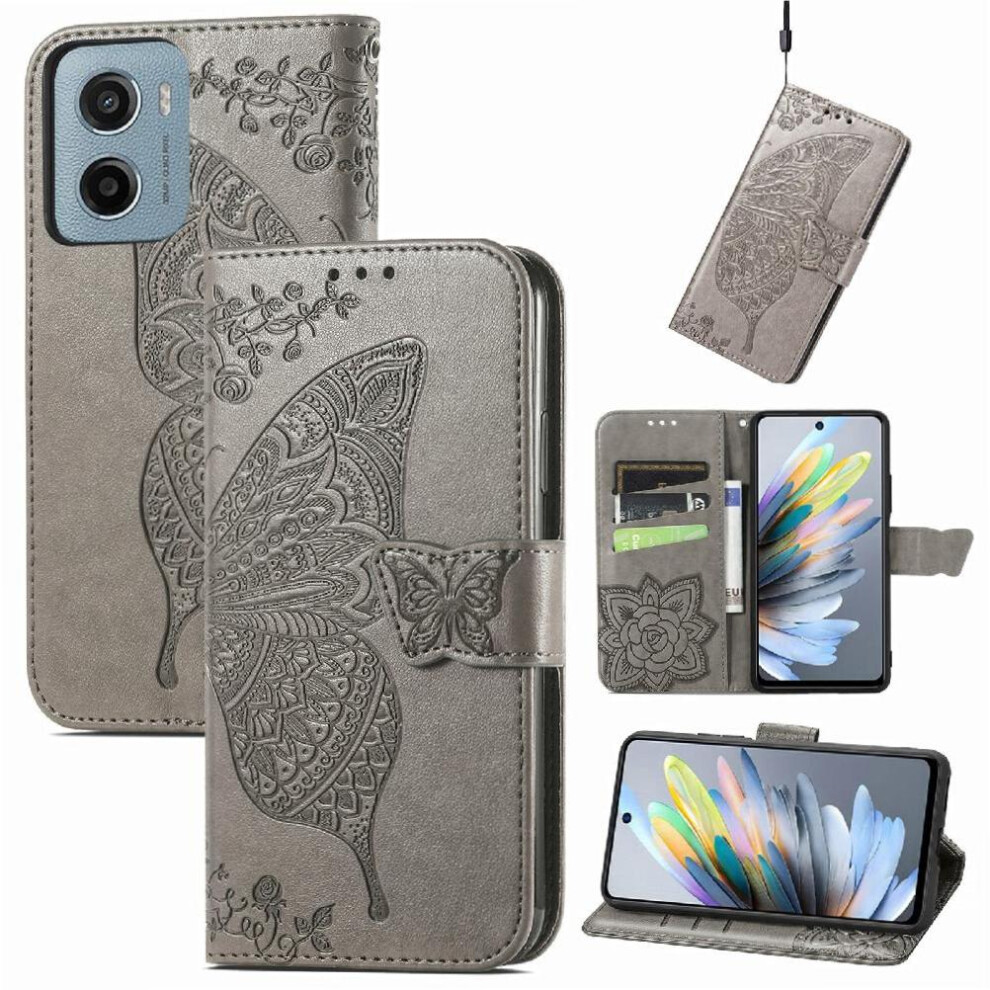 ( ) Flip Case For Motorola Moto E15 Multi-Color Wallet Wing Business Butterfly Gray 764563400317