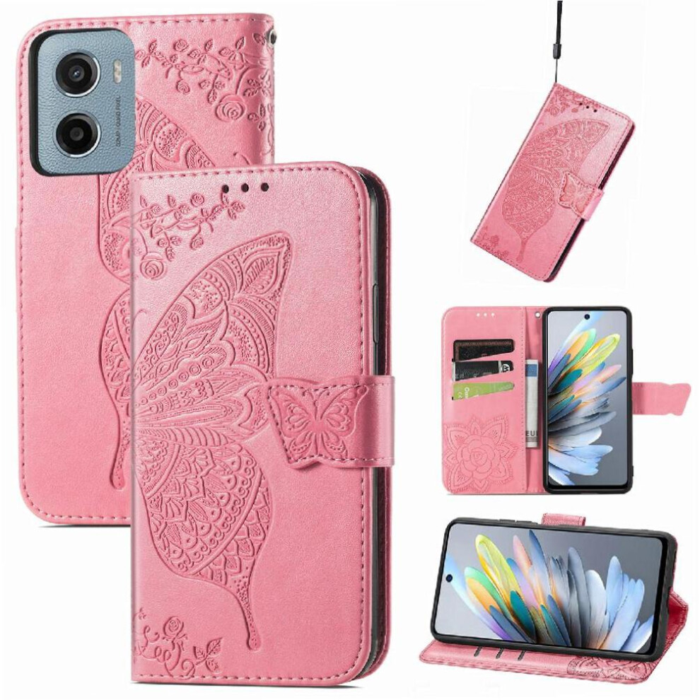 (Pink) Flip Case For Motorola Moto E15 Multi-Color Wallet Wing Business Butterfly Pink 764563400324
