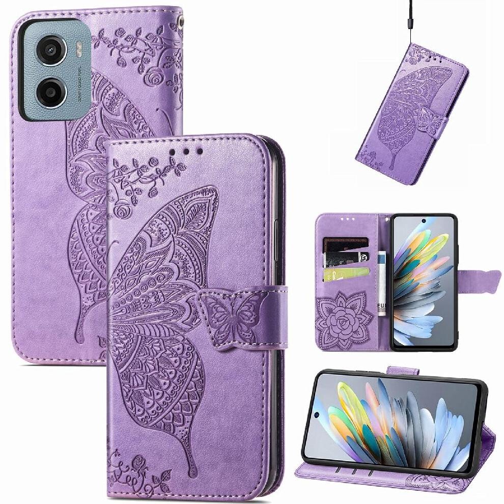 ( Violet) Flip Case For Motorola Moto E15 Multi-Color Wallet Wing Business Butterfly Light 764563400294