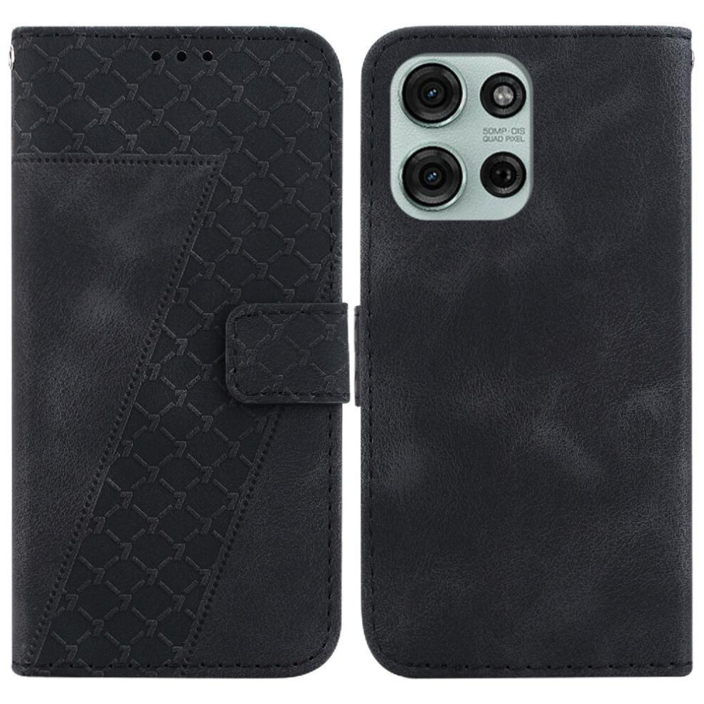 Photos - Case  Phone  for Motorola Moto G75 5g Embossed Pattern Card Slot Function Flip Folio Cover Pu Leather Wallet(Black)