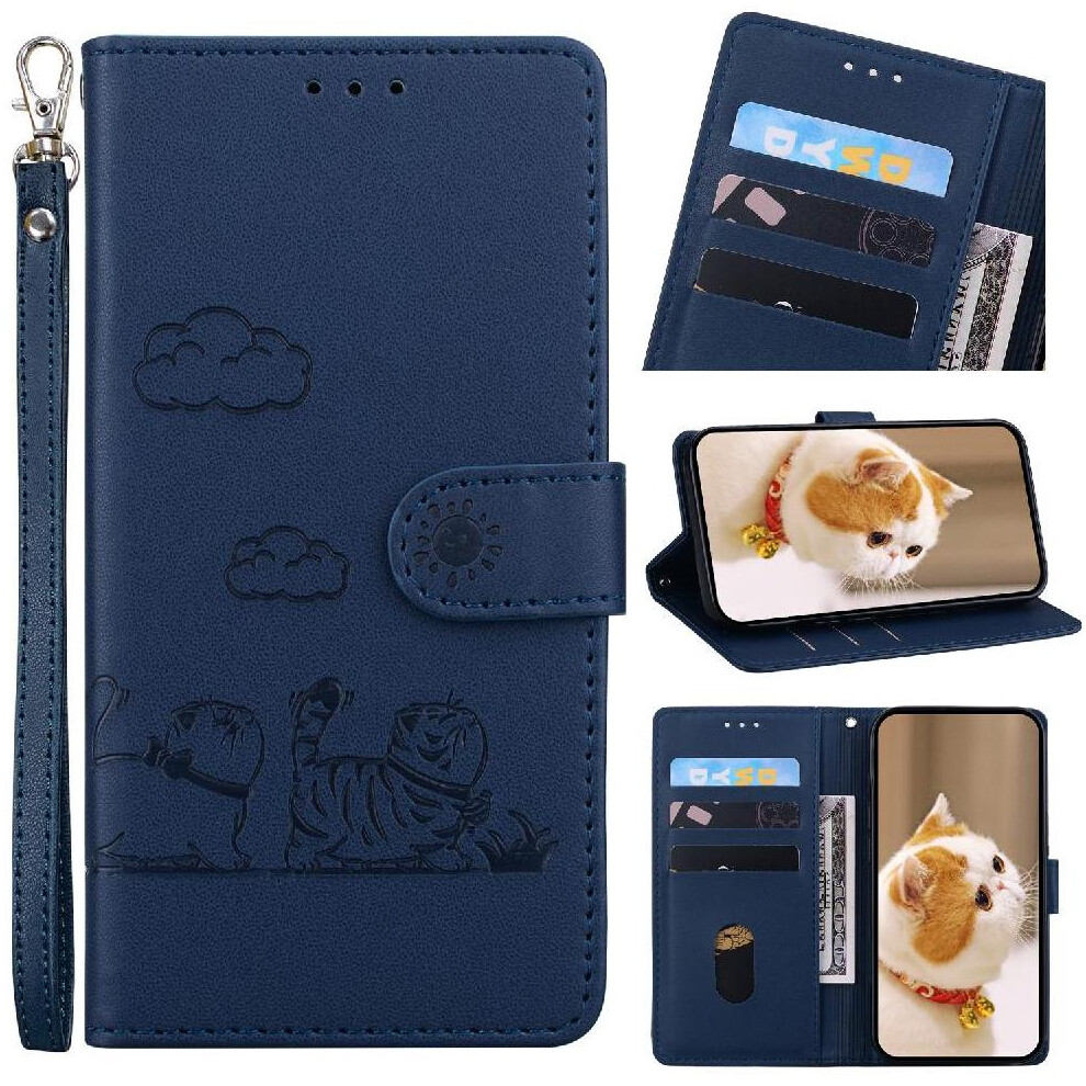 (Blue) Flip Case For Motorola Moto G75 5G Cat Rfid Leather Wallet Card Slot Holder Kickstand Blue 764563400942