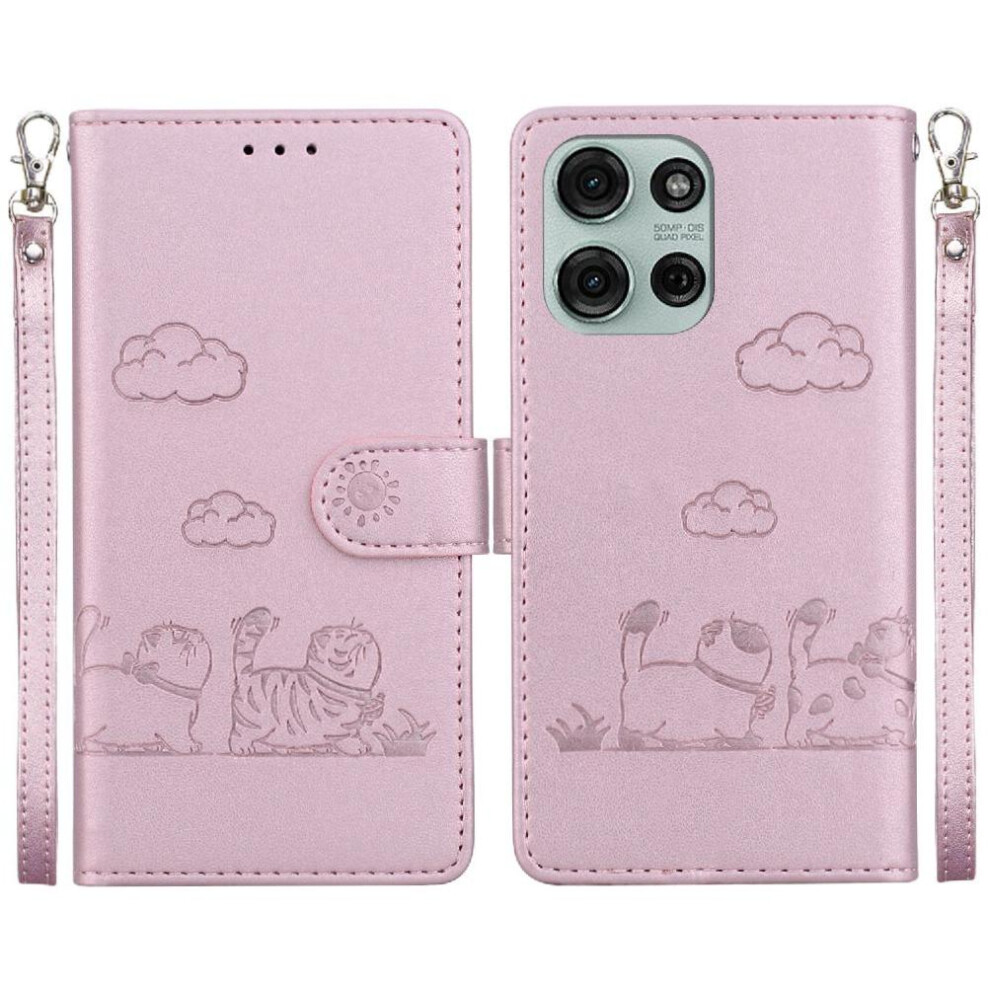 (Pink) Flip Case For Motorola Moto G75 5G Cat Rfid Leather Wallet Card Slot Holder Kickstand Pink 764563400904