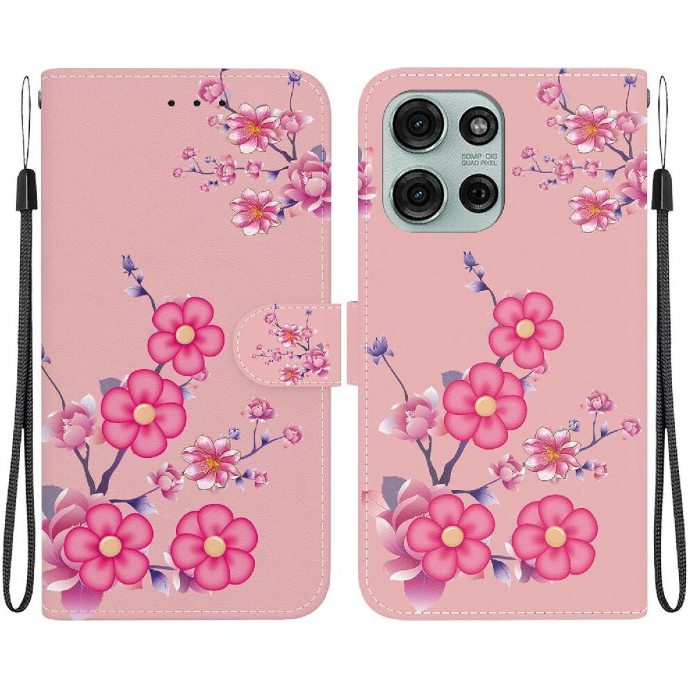 (C10) Flip Case For Motorola Moto G75 5G Pu Leather Butterfly Flower Painted Wallet Magnetic Closure Card Slots 764563401178