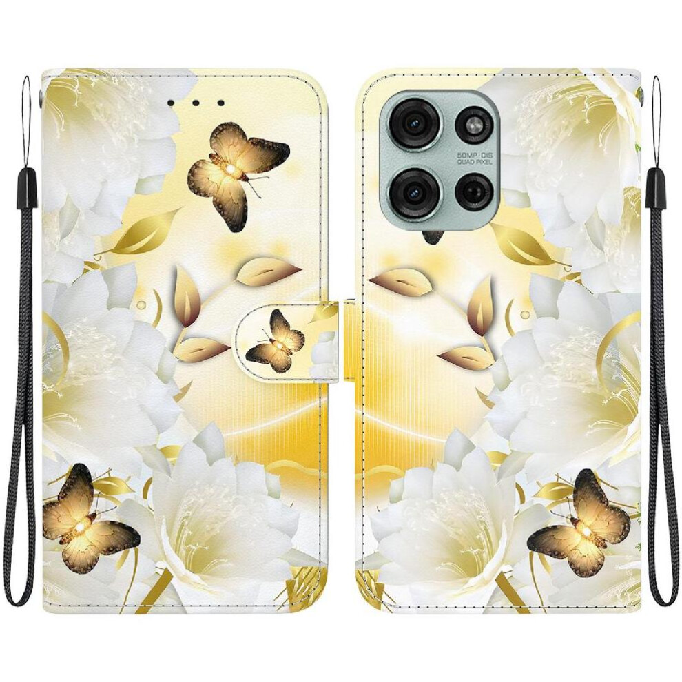(C7 ) Flip Case For Motorola Moto G75 5G Pu Leather Butterfly Flower Painted Wallet Magnetic Closure Card Slots 764563401147