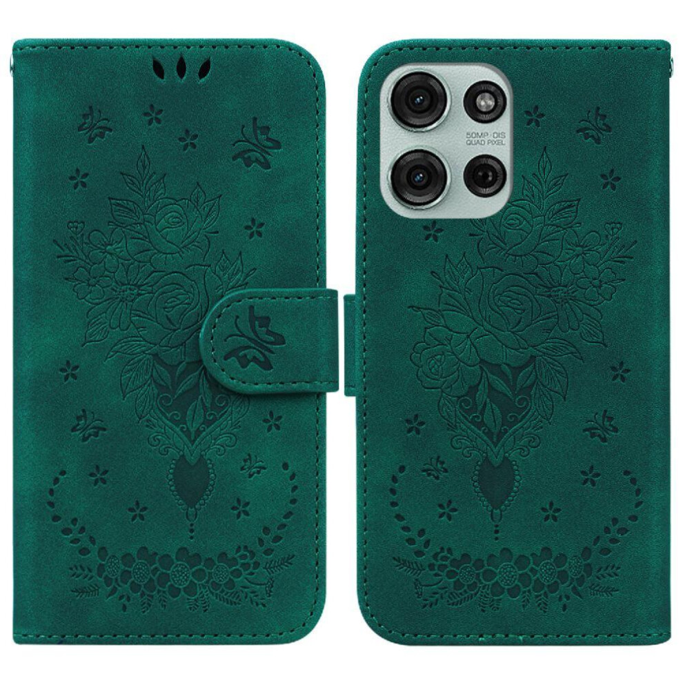 (Green) Flip Case For Motorola Moto G75 5G Pu Leather Cover Wallet Case Card Slots Emboss Rose Flowers Kickstand Green 764563401208
