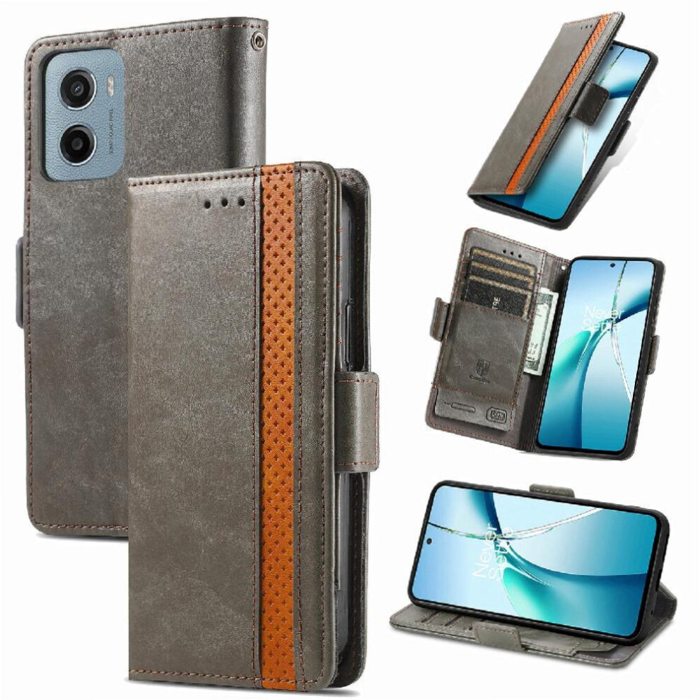 ( ) Case For Motorola Moto E15 Multi-Color Business Wallet Splicing Multi-Card Slot Gray 764563401949