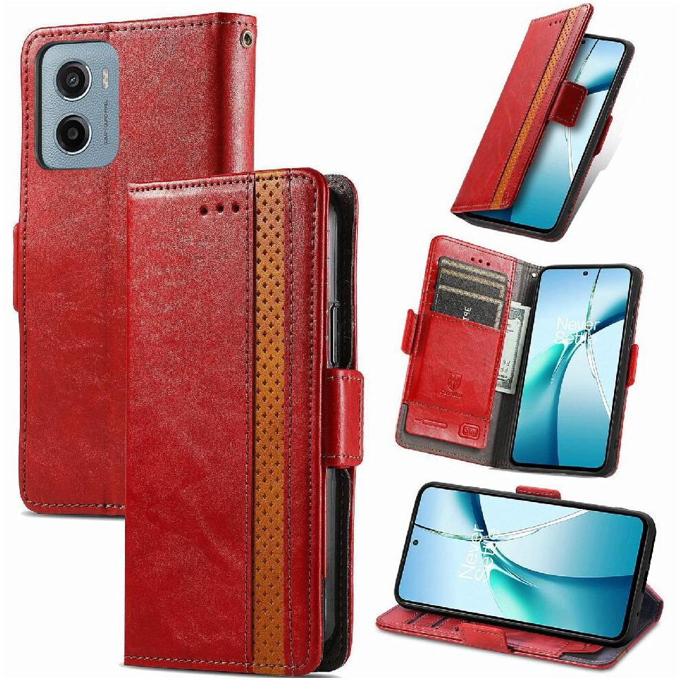 (Red) Case For Motorola Moto E15 Multi-Color Business Wallet Splicing Multi-Card Slot Red 764563401963