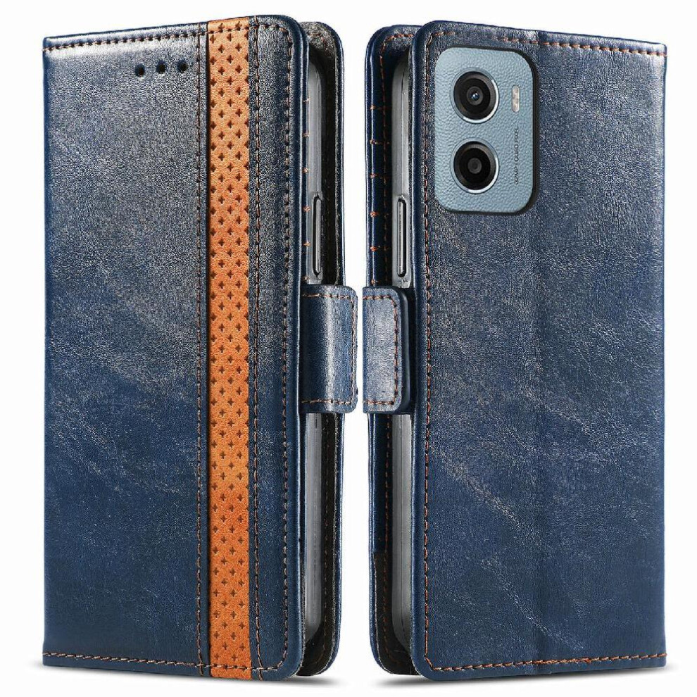 (Blue) Case For Motorola Moto E15 Multi-Color Business Wallet Splicing Multi-Card Slot Blue 764563401925