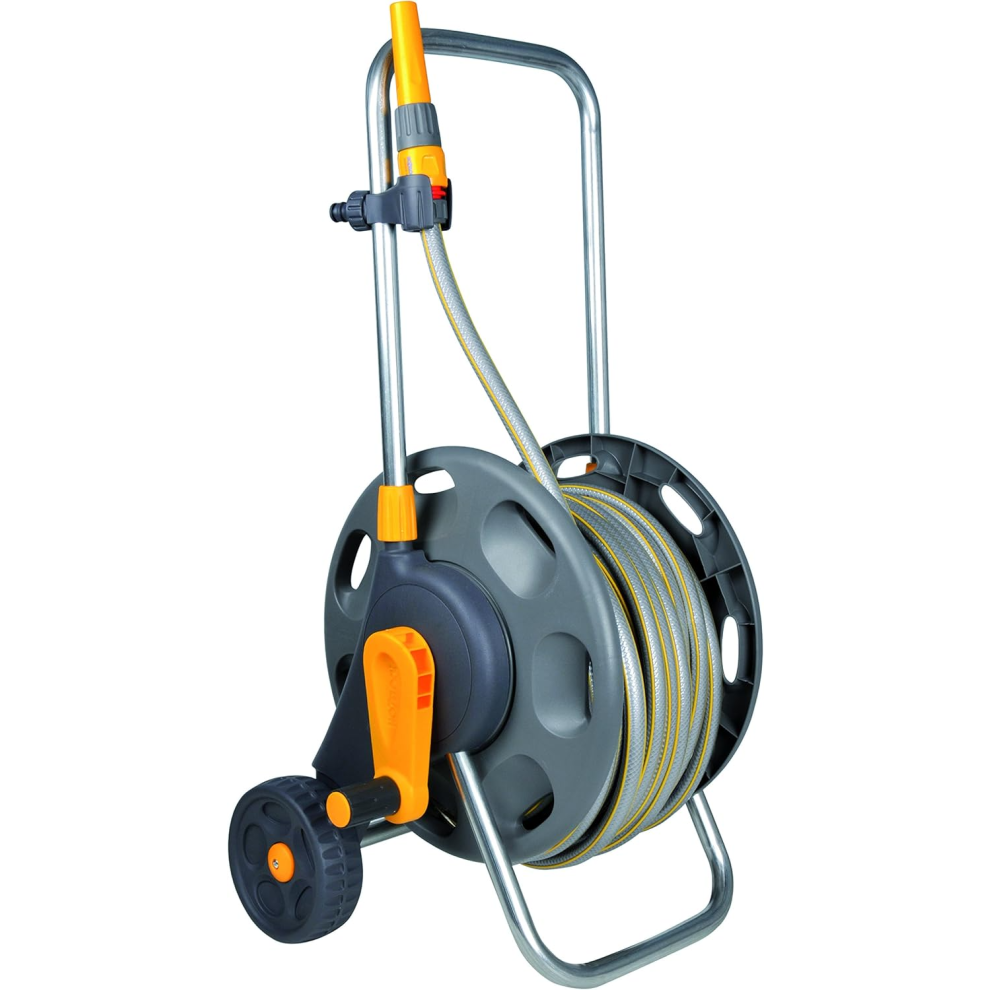 HOZELOCK - Cart Plus 50m (ø 12.5 mm) Assembled : Max Capacity 60m, 1-piece Rewind Handle, Sturdy Frame for General Use,