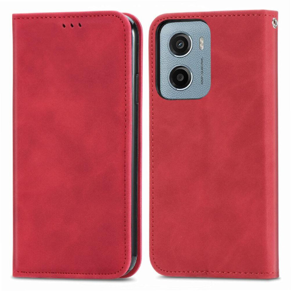 (Red) Flip Case For Motorola Moto E15 Simple Business Shockproof Leather Case Flip Cover Wallet Red 764563402441