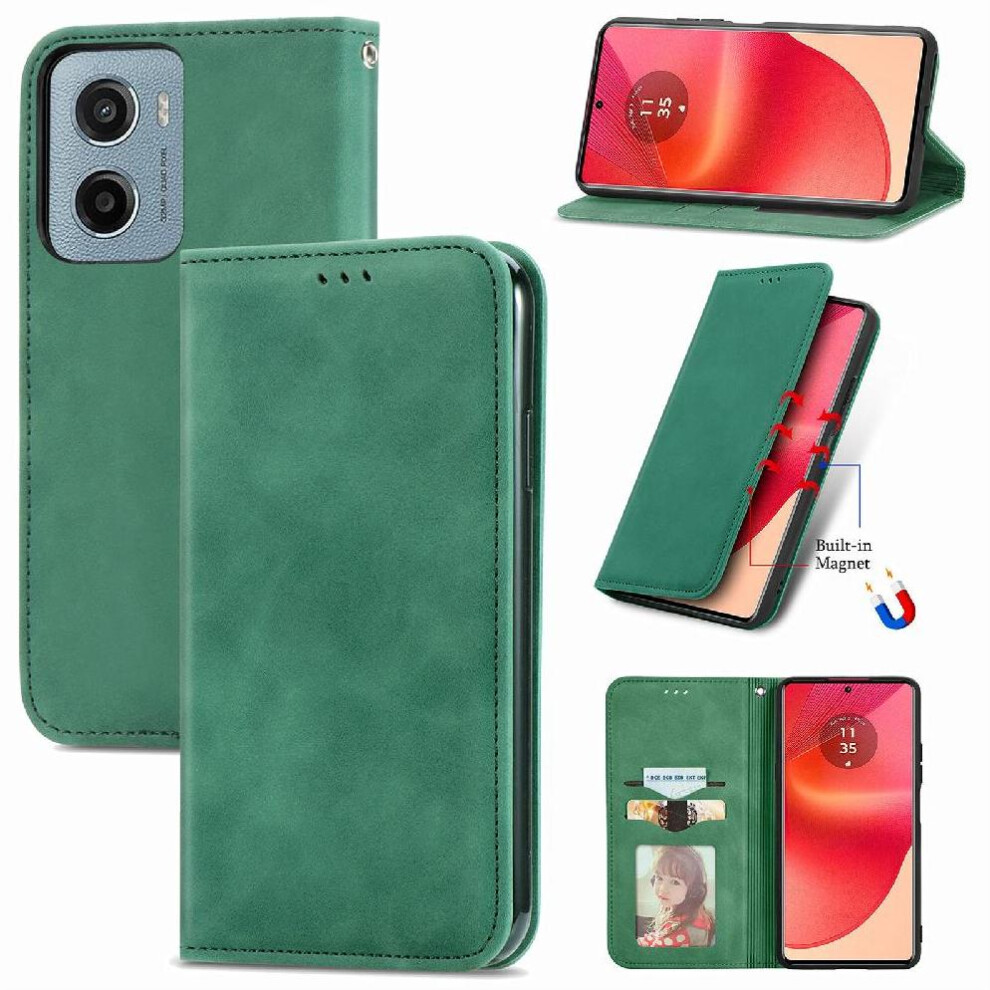 (Green) Flip Case For Motorola Moto E15 Simple Business Shockproof Leather Case Flip Cover Wallet Green 764563402427