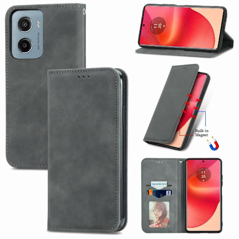 ( ) Flip Case For Motorola Moto E15 Simple Business Shockproof Leather Case Flip Cover Wallet Gray 764563402458